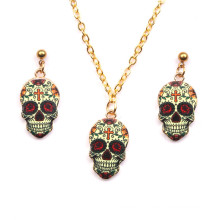 Shangjie OEM joyas Halloween Jewelry Set Fashion Women Printed Skull Necklaces&Earrings Set Cool Statement Jewelry Set